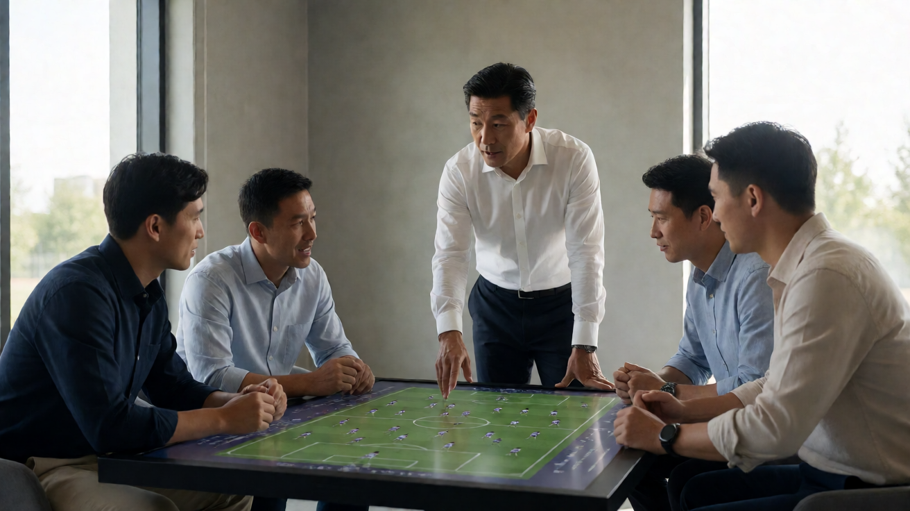 球队战术布置分析，教练指导球员跑位